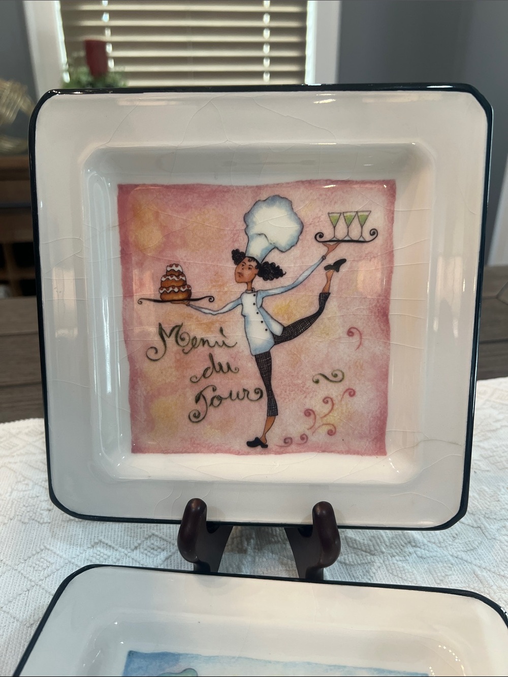 3 Vintage Brunelli Female Chefs Square Salad/Dessert Plates–Made in Italy 7.25